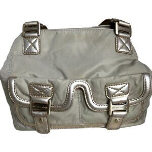 Michael Kors Metallic Beige/Silver Nylon Shoulder Bag With Buckle Detail